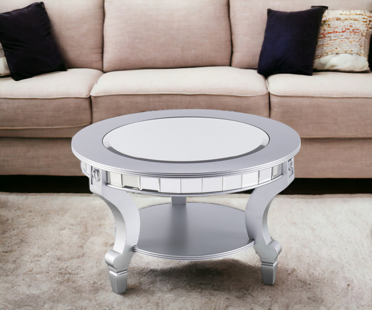 Silver Mirrored And Metal Round Mirrored Coffee Table By Homeroots | Coffee Tables | Modishstore - 7