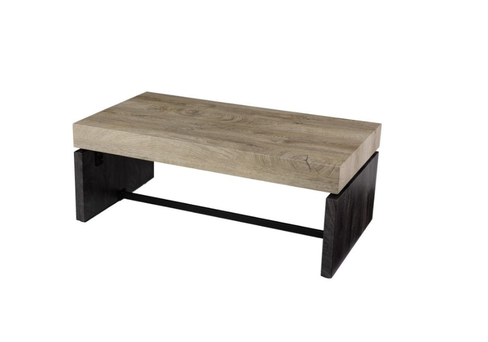 Natural And Black Chunky Wood With Iron Coffee Table By Homeroots | Coffee Tables | Modishstore - 2