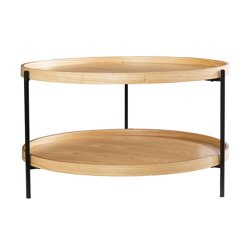 Natural and Black Wood and Metal Round Coffee Table By Homeroots | Coffee Tables | Modishstore - 5