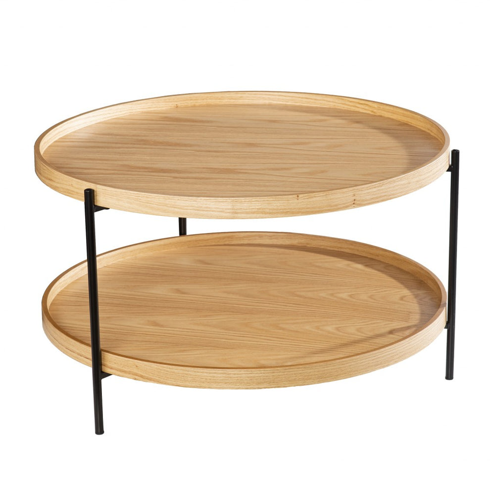 Natural and Black Wood and Metal Round Coffee Table By Homeroots | Coffee Tables | Modishstore - 2