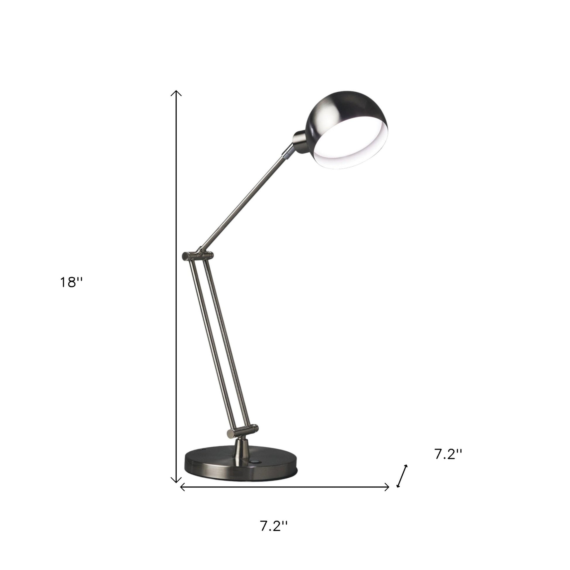 Nickel Metal Adjustable Swing Arm LED Desk Lamp With USB By Homeroots | Table Lamps | Modishstore - 5