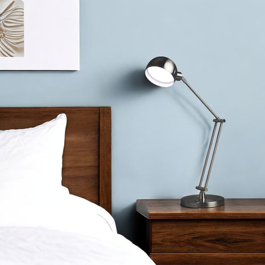 Nickel Metal Adjustable Swing Arm LED Desk Lamp With USB By Homeroots | Table Lamps | Modishstore - 1