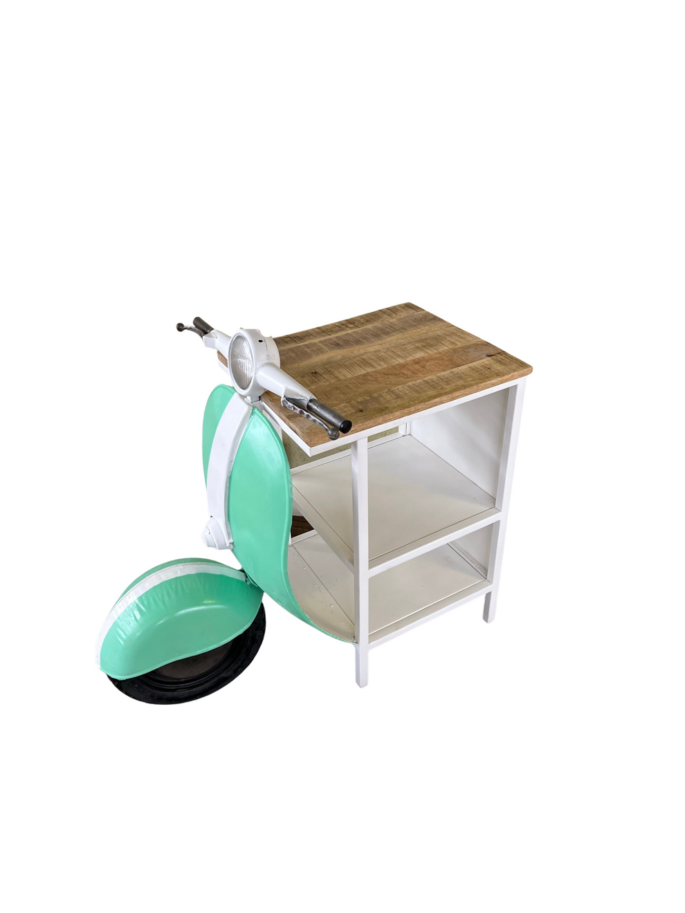 Green And White Novelty Scooter Open Cabinet with Two Shelves By Homeroots | Cabinets | Modishstore - 3