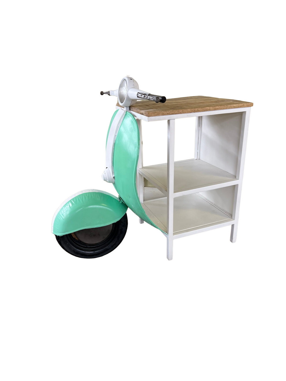 Green And White Novelty Scooter Open Cabinet with Two Shelves By Homeroots | Cabinets | Modishstore - 4