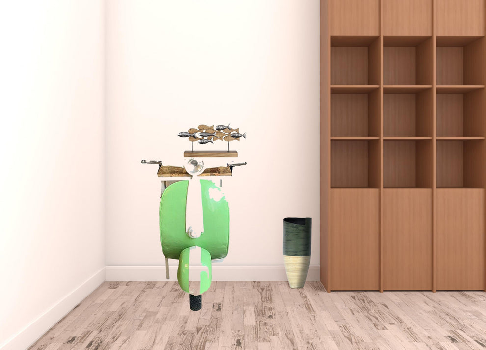 Green And White Novelty Scooter Open Cabinet with Two Shelves By Homeroots | Cabinets | Modishstore - 7