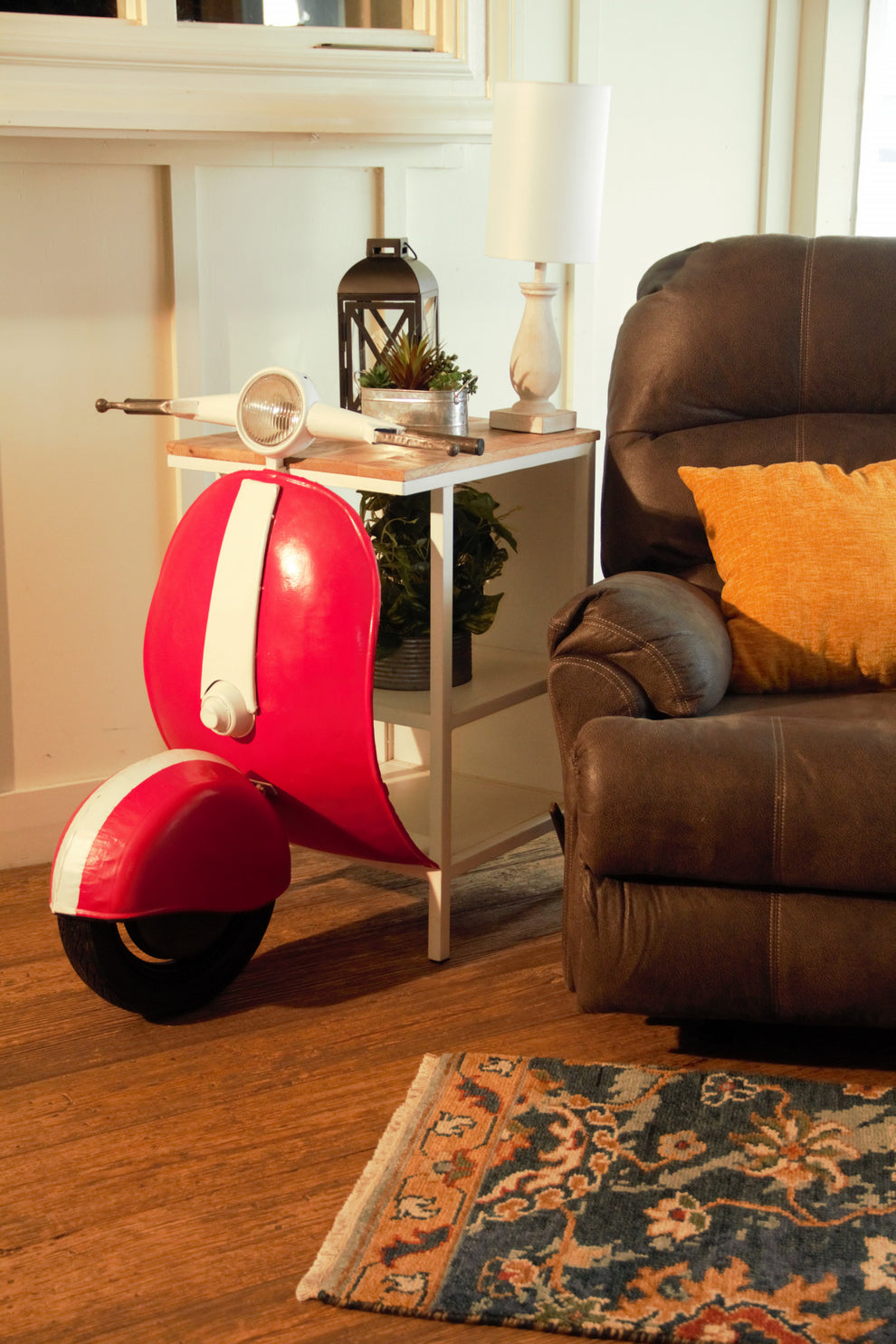 Red and Off White Novelty Scooter Open Cabinet With Two Shelves By Homeroots | Cabinets | Modishstore - 7