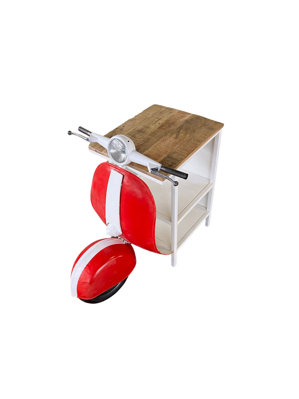 Red and Off White Novelty Scooter Open Cabinet With Two Shelves By Homeroots | Cabinets | Modishstore - 2