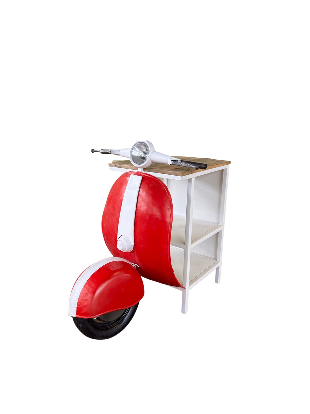 Red and Off White Novelty Scooter Open Cabinet With Two Shelves By Homeroots | Cabinets | Modishstore - 3