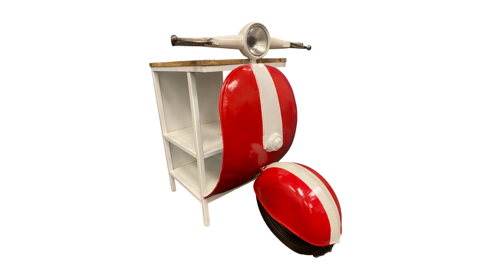 Red and Off White Novelty Scooter Open Cabinet With Two Shelves By Homeroots | Cabinets | Modishstore - 4