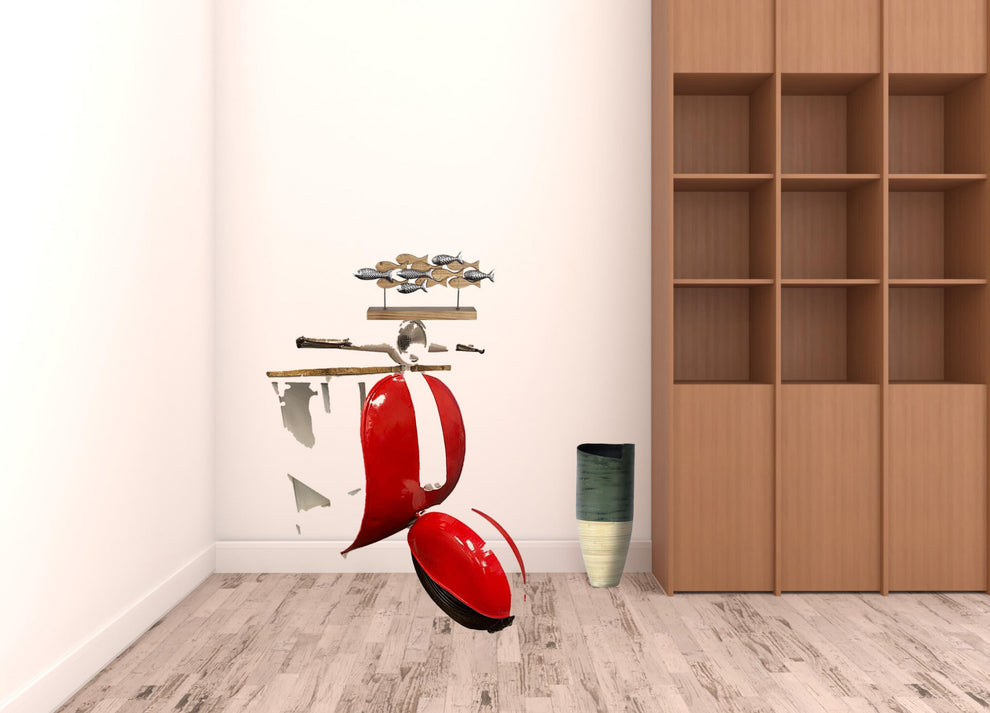 Red and Off White Novelty Scooter Open Cabinet With Two Shelves By Homeroots | Cabinets | Modishstore - 5