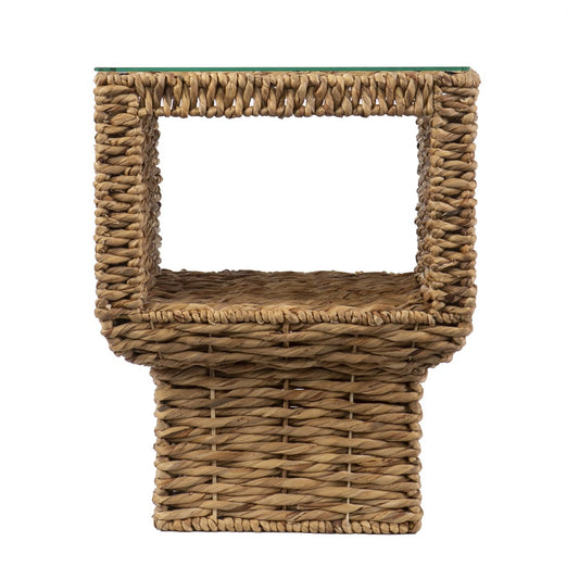 Brown And Clear Glass And Rattan Wicker Square End Table By Homeroots | End Tables | Modishstore - 1