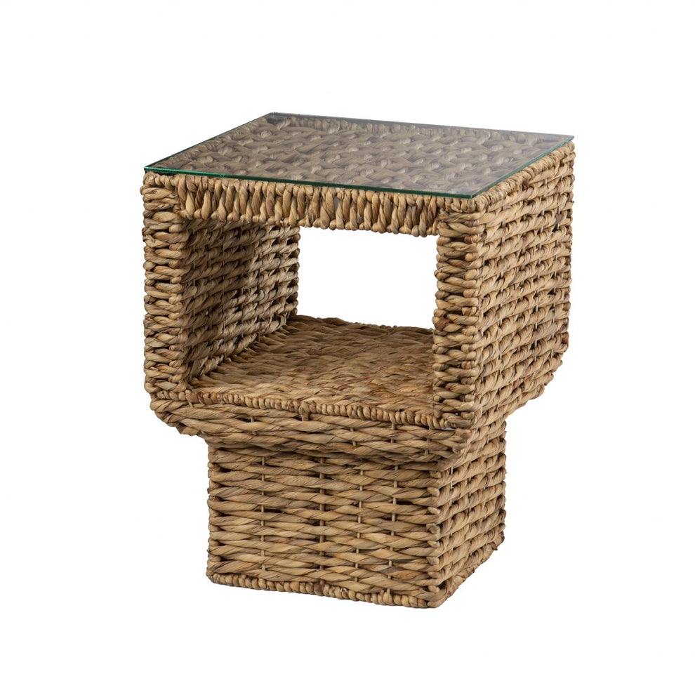 Brown And Clear Glass And Rattan Wicker Square End Table By Homeroots | End Tables | Modishstore - 3