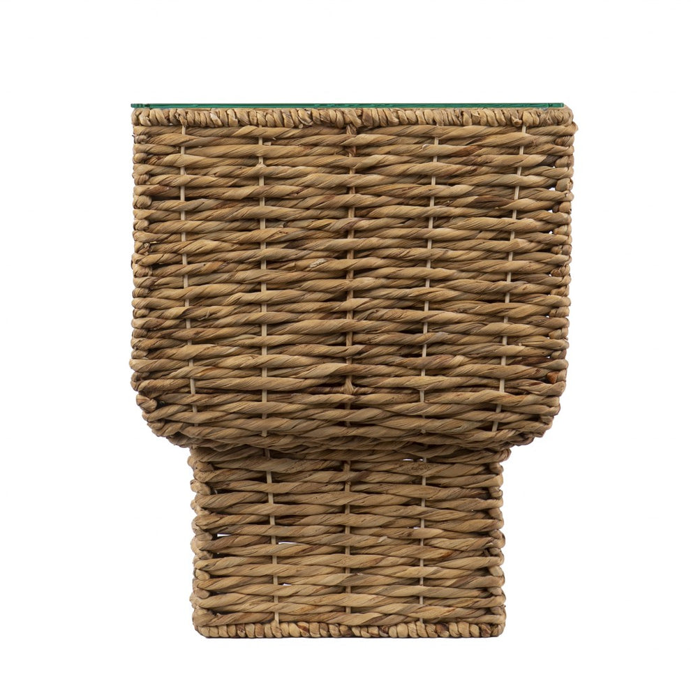 Brown And Clear Glass And Rattan Wicker Square End Table By Homeroots | End Tables | Modishstore - 4