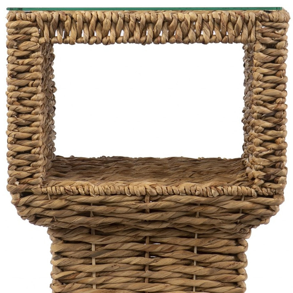 Brown And Clear Glass And Rattan Wicker Square End Table By Homeroots | End Tables | Modishstore - 7