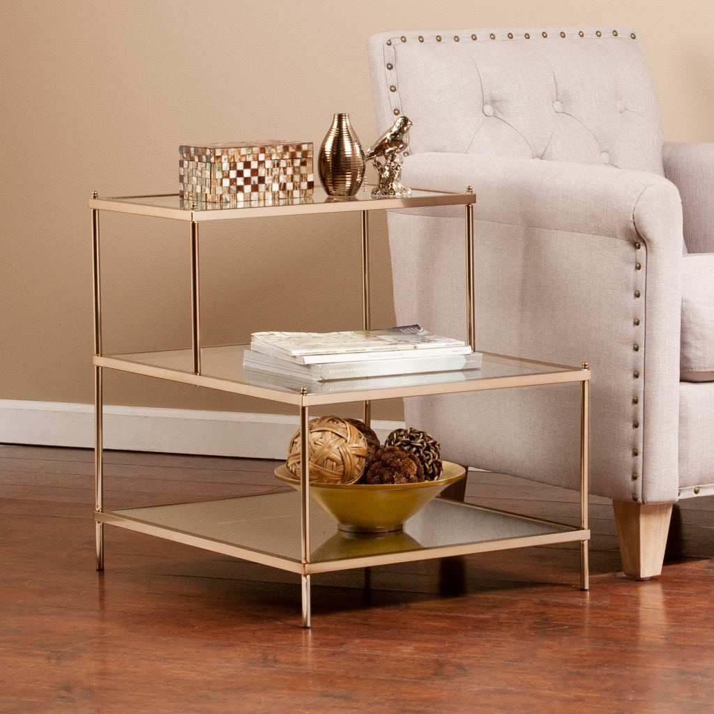 Gold And Clear Glass Tiered Rectangular End Table By Homeroots | End Tables | Modishstore - 4
