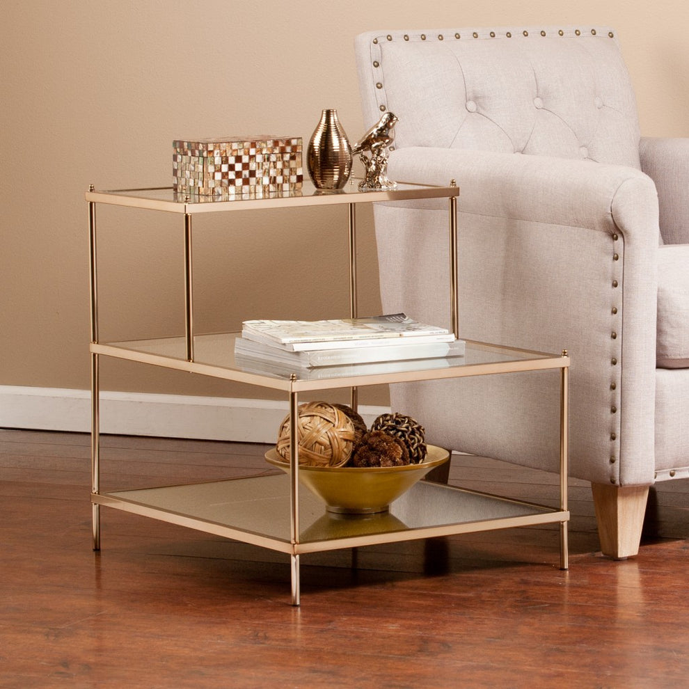 Gold And Clear Glass Tiered Rectangular End Table By Homeroots | End Tables | Modishstore - 4
