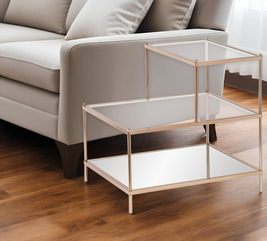 Gold And Clear Glass Tiered Rectangular End Table By Homeroots | End Tables | Modishstore - 1