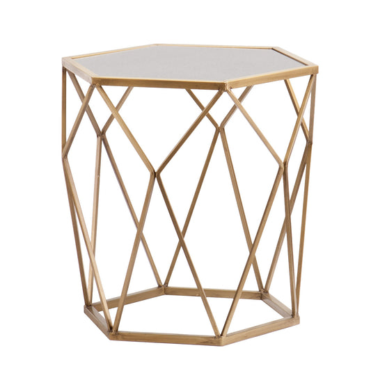Gold And Reflective Glass Hexagon Mirrored End Table By Homeroots | End Tables | Modishstore - 1