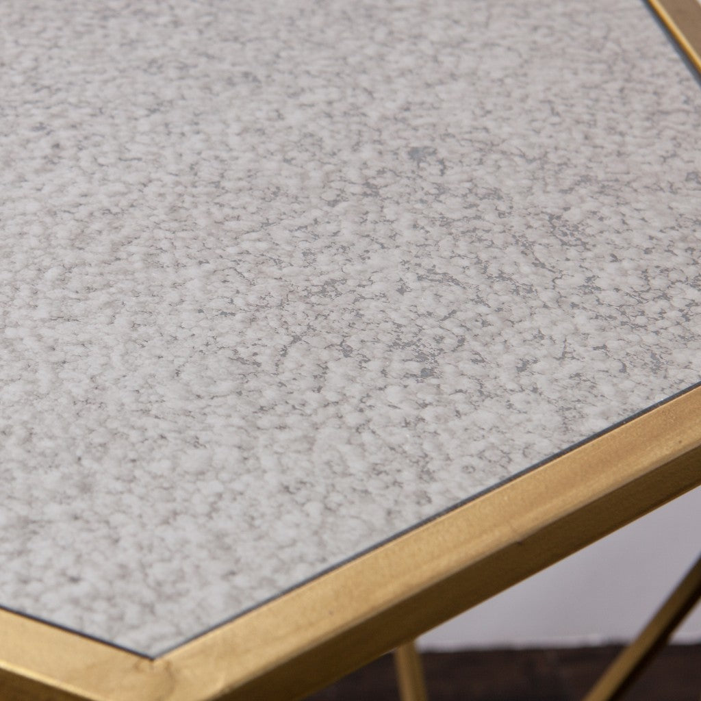 Gold And Reflective Glass Hexagon Mirrored End Table By Homeroots | End Tables | Modishstore - 4