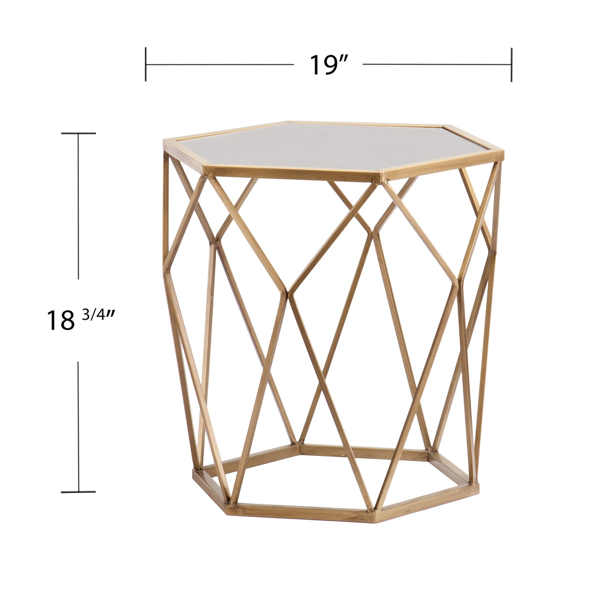 Gold And Reflective Glass Hexagon Mirrored End Table By Homeroots | End Tables | Modishstore - 5