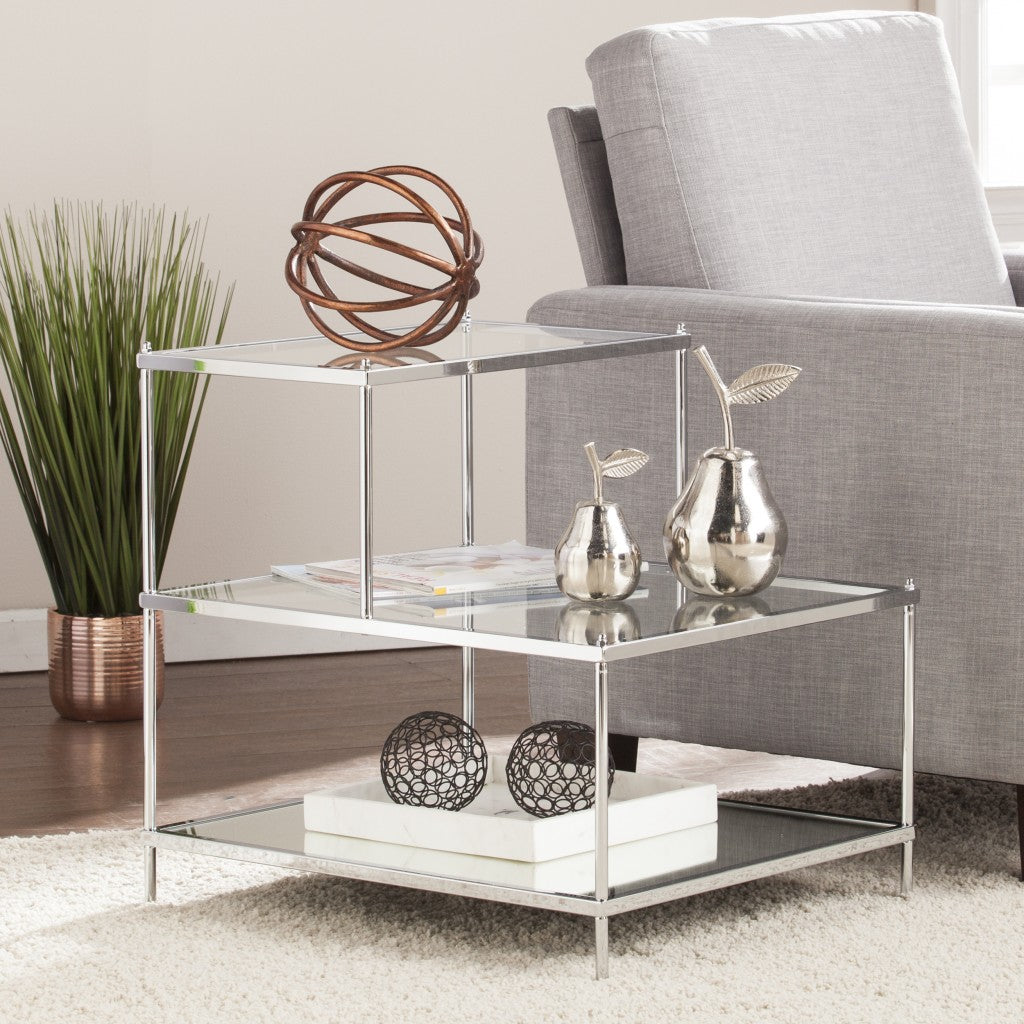 Silver And Clear Glass Mirrored End Table By Homeroots | End Tables | Modishstore - 7