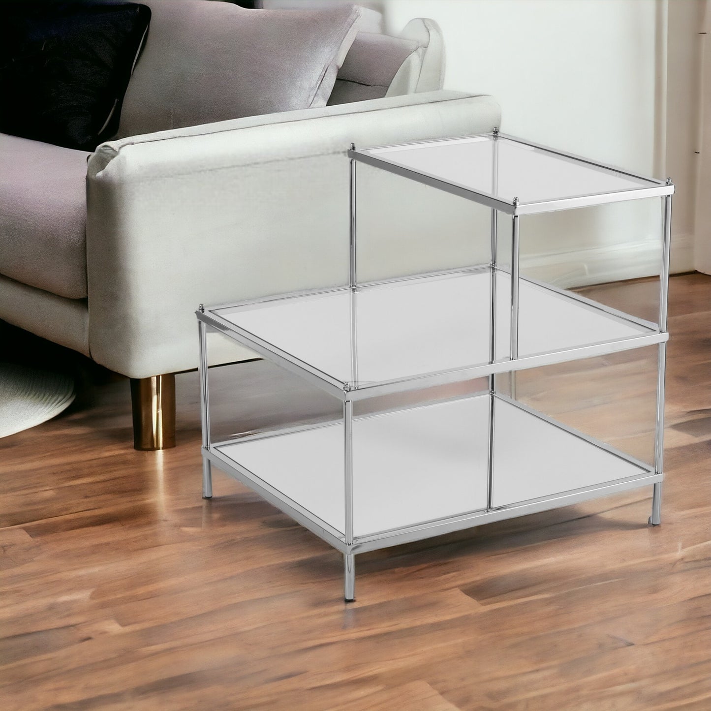 Silver And Clear Glass Mirrored End Table By Homeroots | End Tables | Modishstore - 2
