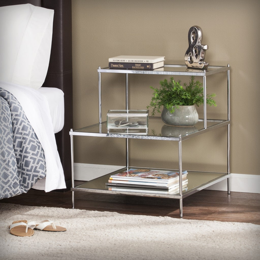 Silver And Clear Glass Mirrored End Table By Homeroots | End Tables | Modishstore - 8