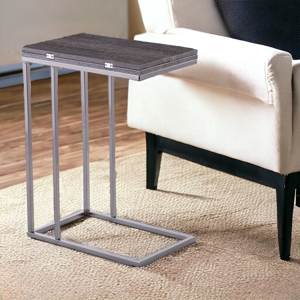 Silver And Gray Expandable Rectangular End Table By Homeroots | End Tables | Modishstore - 2