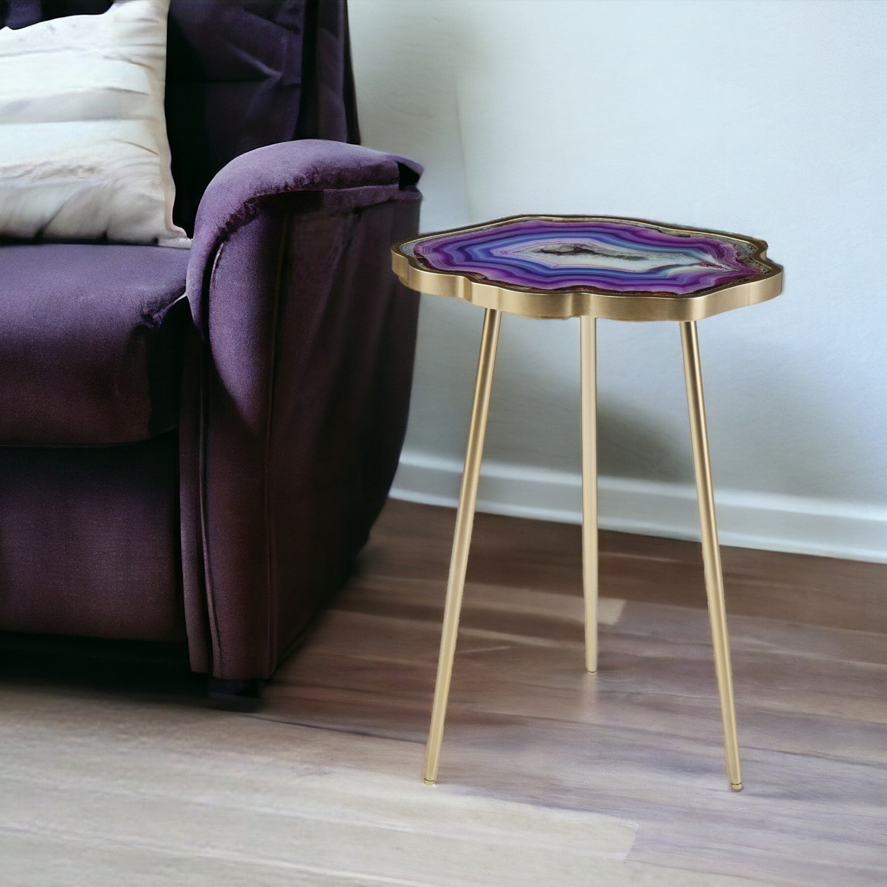 Gold And Shades Of Violet Faux Agate End Table By Homeroots | End Tables | Modishstore - 2