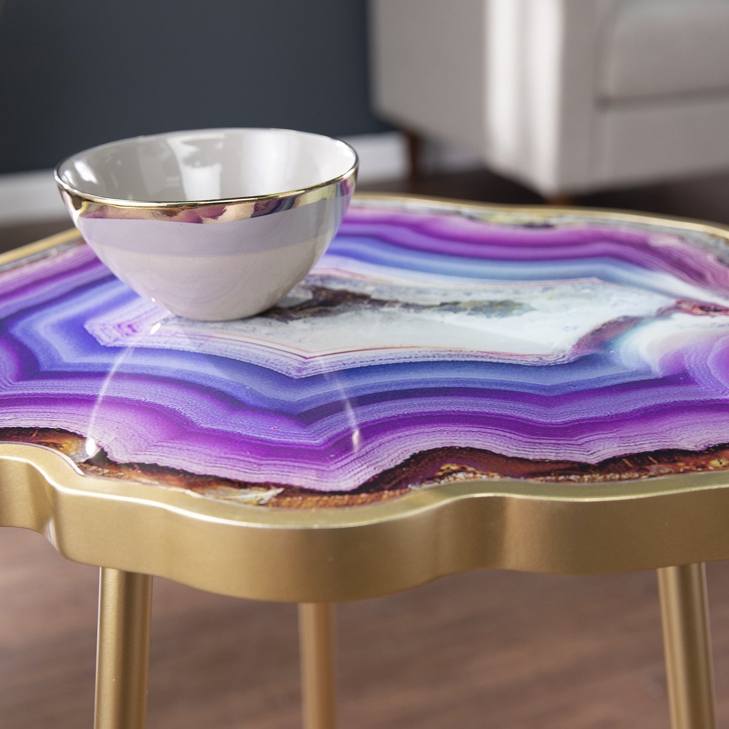 Gold And Shades Of Violet Faux Agate End Table By Homeroots | End Tables | Modishstore - 8