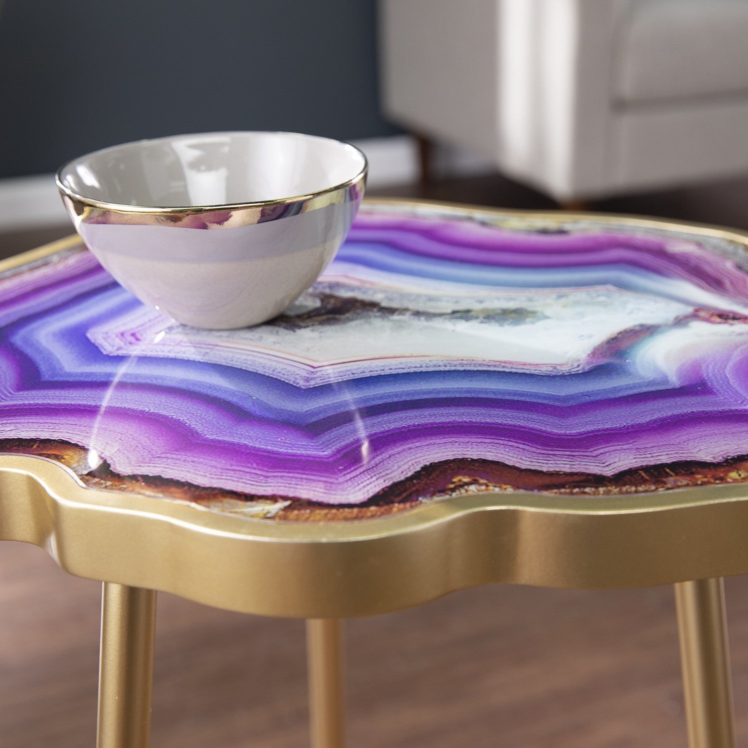 Gold And Shades Of Violet Faux Agate End Table By Homeroots | End Tables | Modishstore - 8