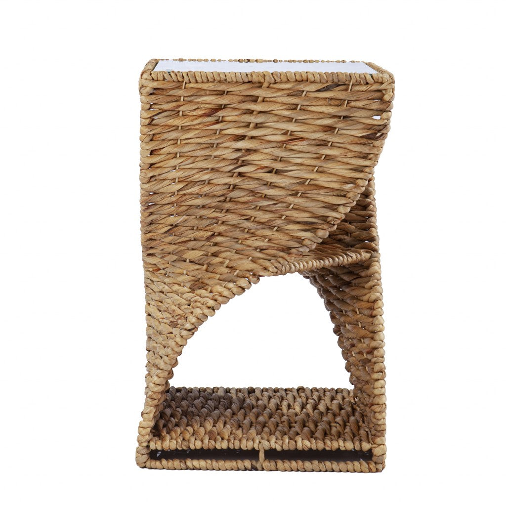 Brown And Natural Rattan Swirl Glass Top Square End Table By Homeroots | End Tables | Modishstore - 1
