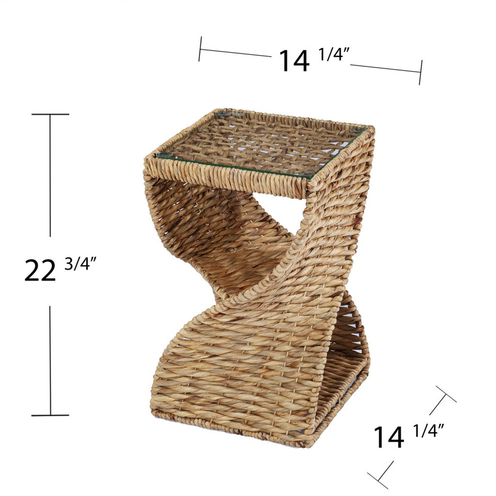 Brown And Natural Rattan Swirl Glass Top Square End Table By Homeroots | End Tables | Modishstore - 8