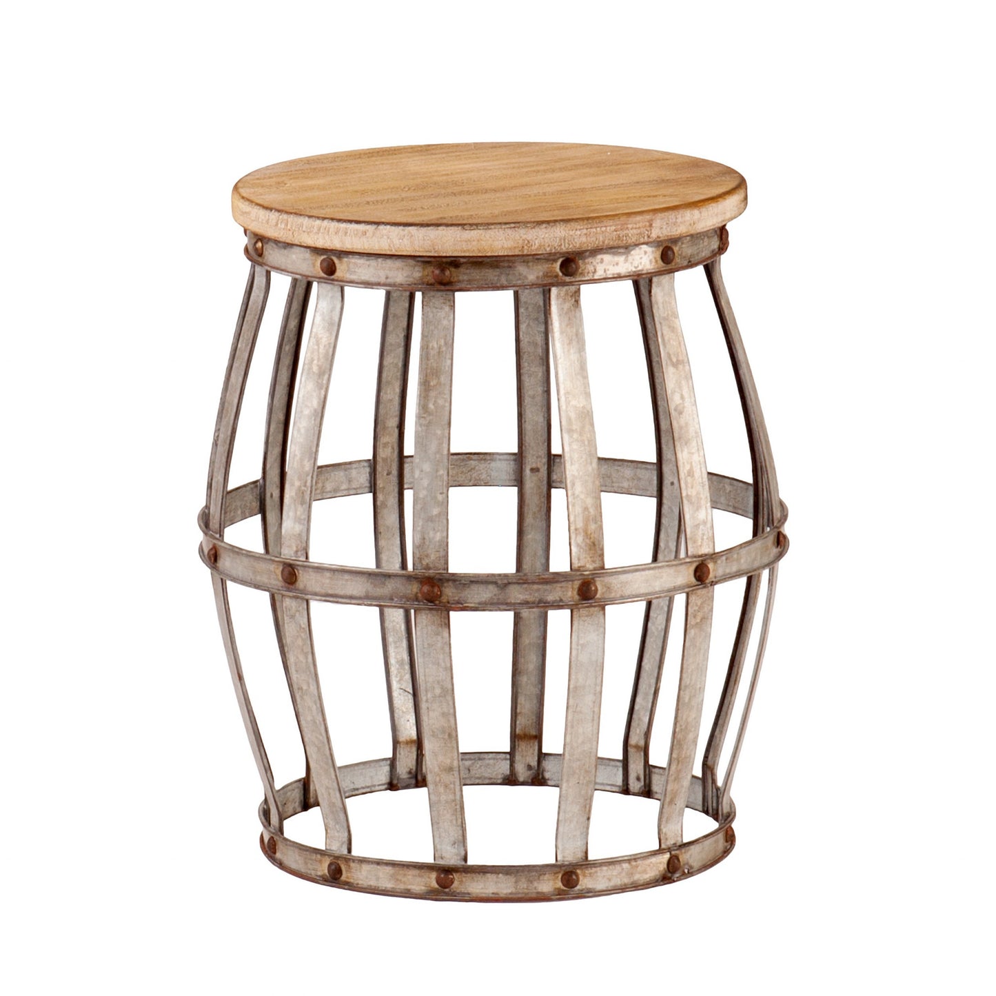 Silver And Natural Manufactured Wood Round End Table By Homeroots | End Tables | Modishstore - 1