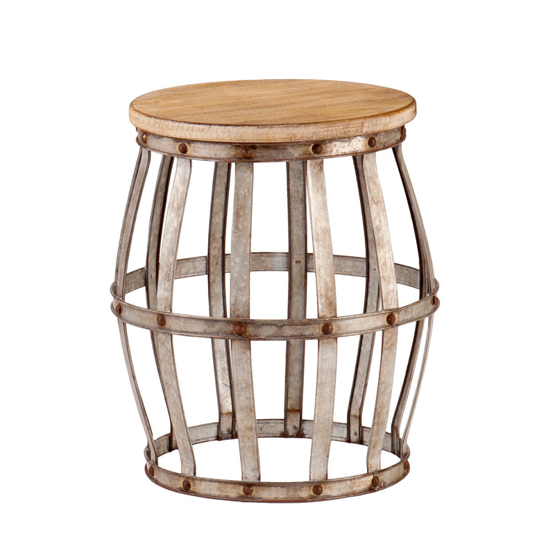 Silver And Natural Manufactured Wood Round End Table By Homeroots | End Tables | Modishstore - 1
