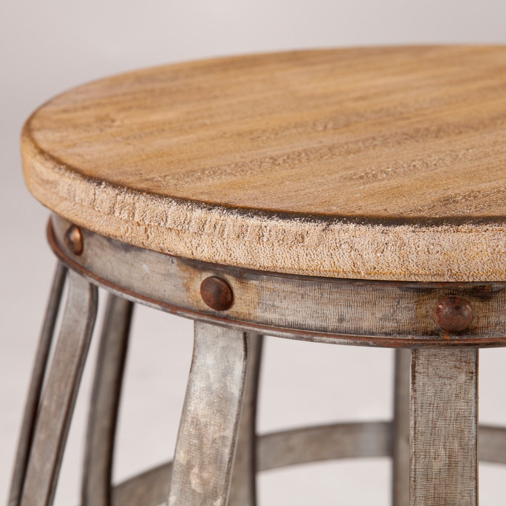 Silver And Natural Manufactured Wood Round End Table By Homeroots | End Tables | Modishstore - 4