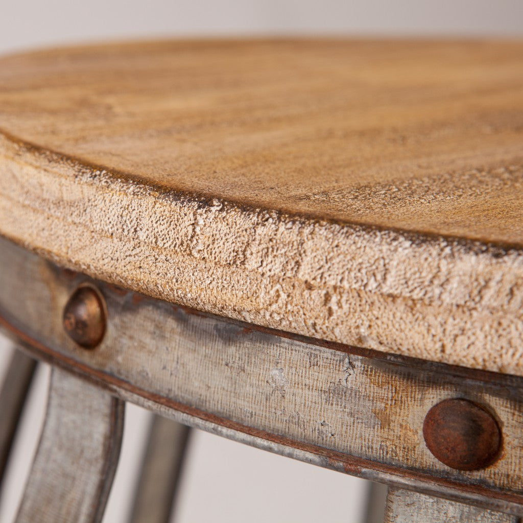 Silver And Natural Manufactured Wood Round End Table By Homeroots | End Tables | Modishstore - 5