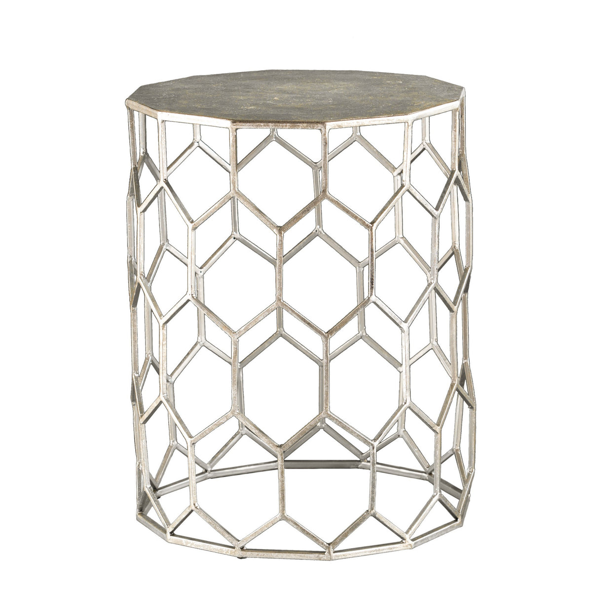 Antiqued Gold Honeycomb Hexagonal End Table By Homeroots | End Tables | Modishstore - 1