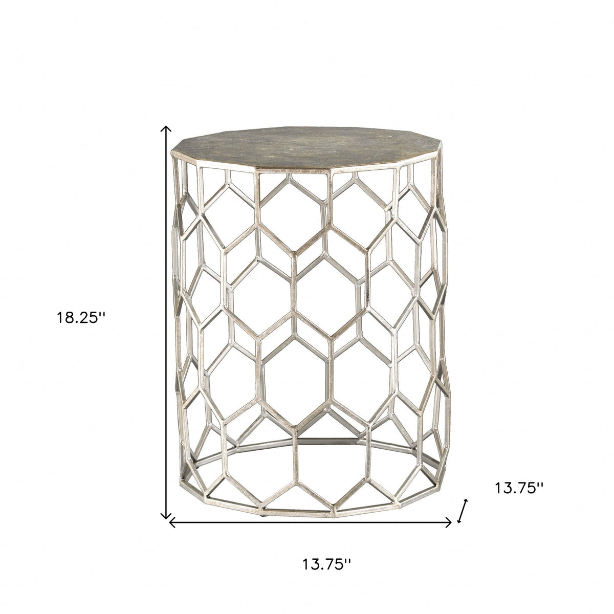 Antiqued Gold Honeycomb Hexagonal End Table By Homeroots | End Tables | Modishstore - 5
