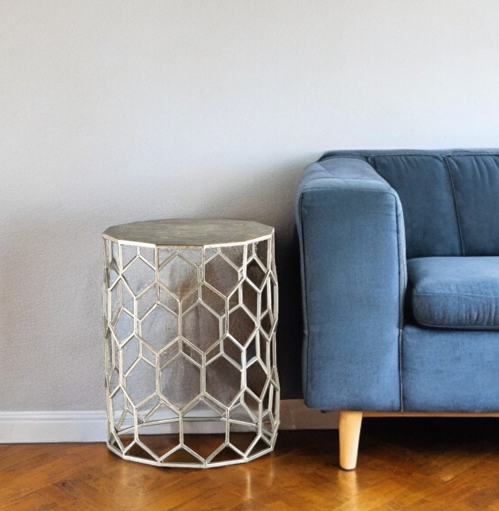 Antiqued Gold Honeycomb Hexagonal End Table By Homeroots | End Tables | Modishstore - 2