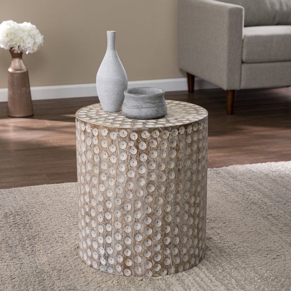 Washed White Solid Wood Round End Table By Homeroots | End Tables | Modishstore - 7