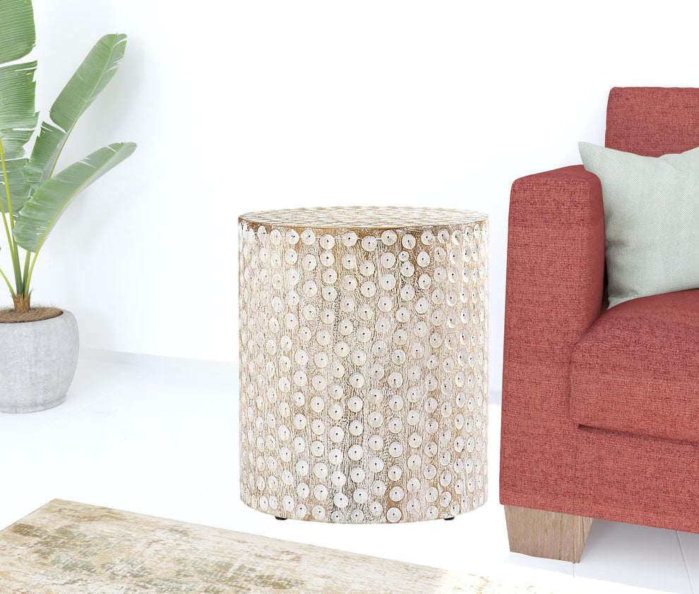 Washed White Solid Wood Round End Table By Homeroots | End Tables | Modishstore - 6