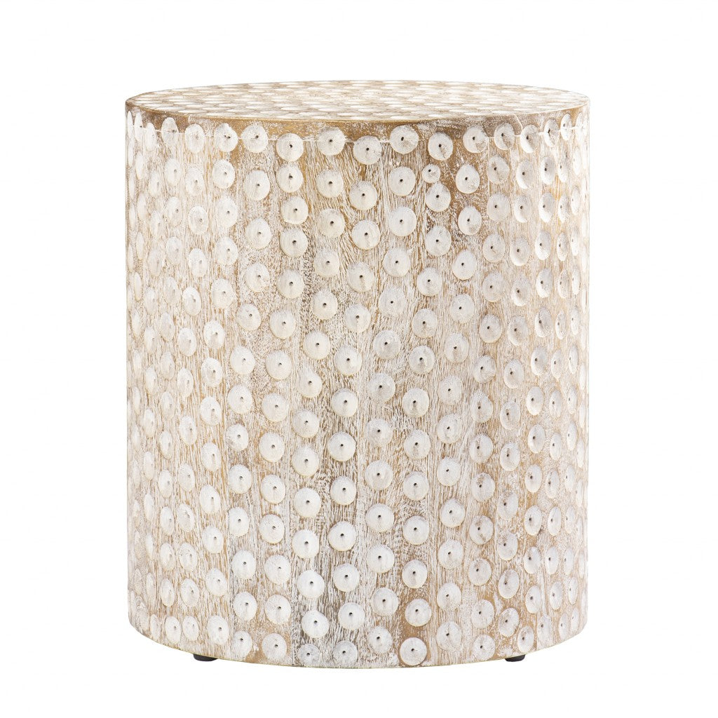 Washed White Solid Wood Round End Table By Homeroots | End Tables | Modishstore - 1