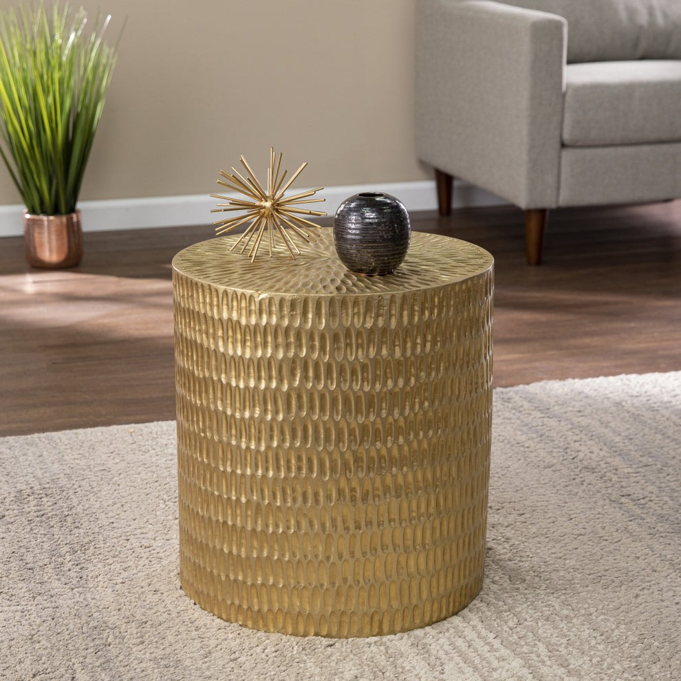 Gold Manufactured Wood And Solid Wood Round End Table By Homeroots | End Tables | Modishstore - 6