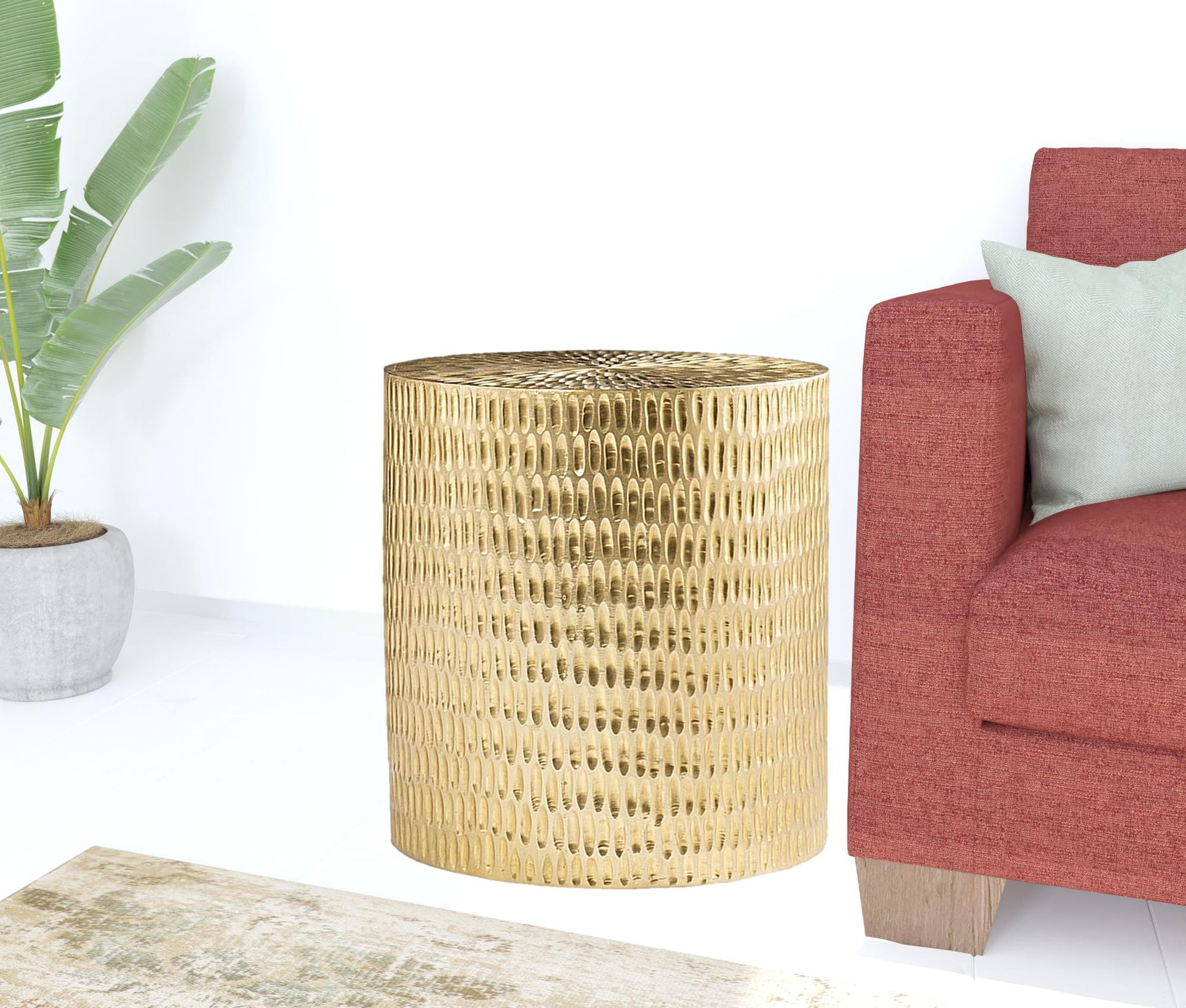 Gold Manufactured Wood And Solid Wood Round End Table By Homeroots | End Tables | Modishstore - 7