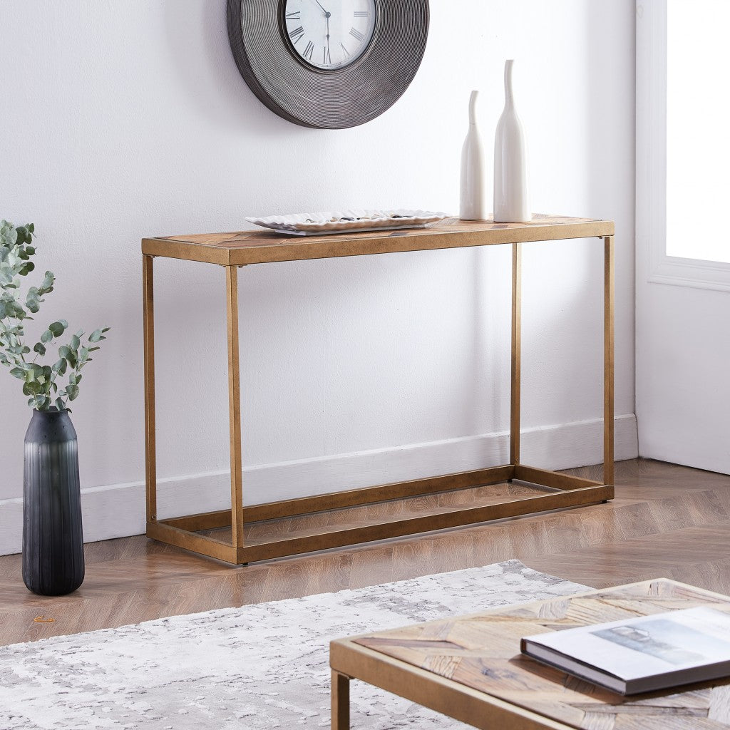 Natural and Brass Reclaimed Wood Frame Console Table By Homeroots | Console Tables | Modishstore - 6