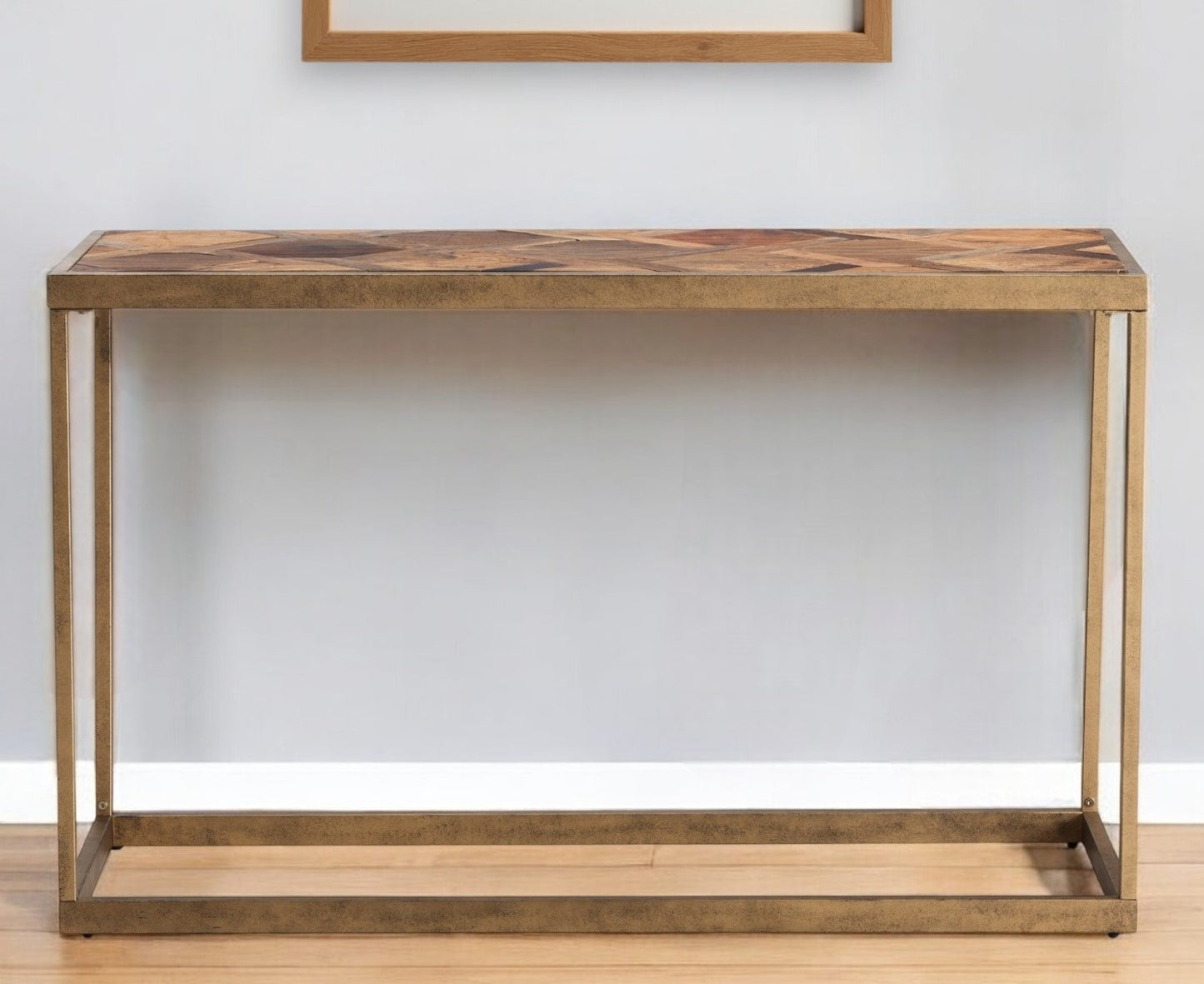 Natural and Brass Reclaimed Wood Frame Console Table By Homeroots | Console Tables | Modishstore - 1