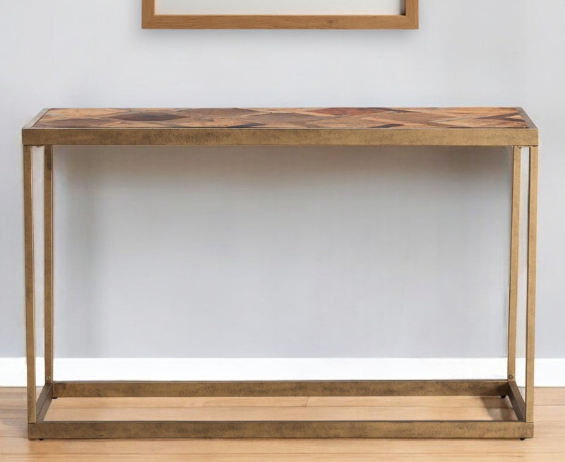 Natural and Brass Reclaimed Wood Frame Console Table By Homeroots | Console Tables | Modishstore - 1