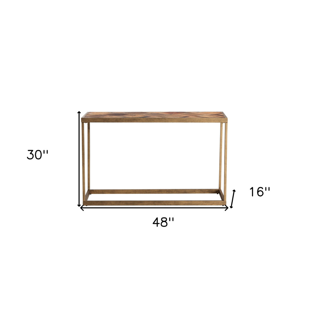 Natural and Brass Reclaimed Wood Frame Console Table By Homeroots | Console Tables | Modishstore - 7