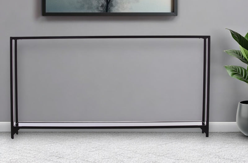 Clear and Black Glass Frame Console Table With Shelves By Homeroots | Console Tables | Modishstore - 1